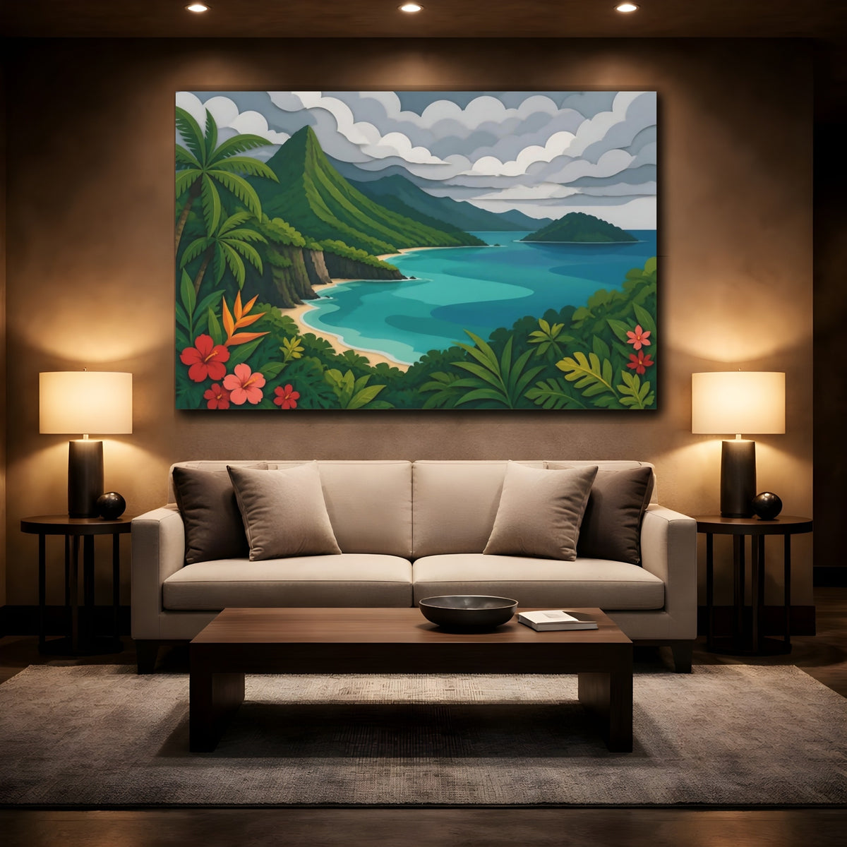 Mockup 2. Tropical Island Landscape shown as canvas print