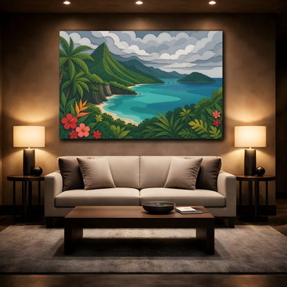 Mockup 2. Tropical Island Landscape shown as canvas print