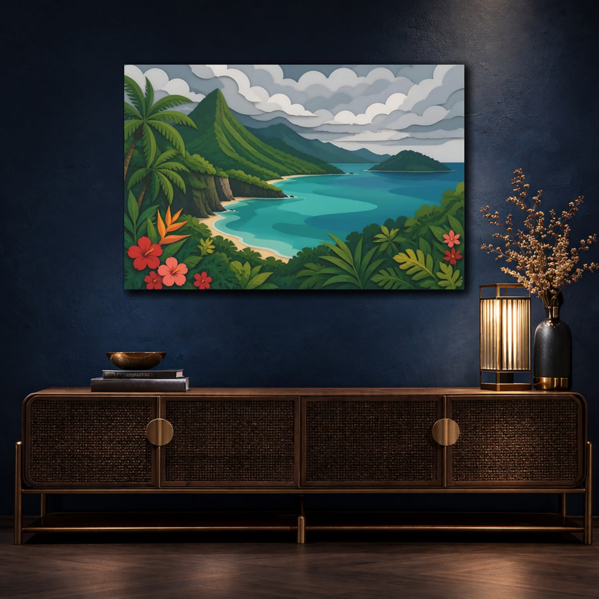 Mockup 4. Tropical Island Landscape shown as canvas print