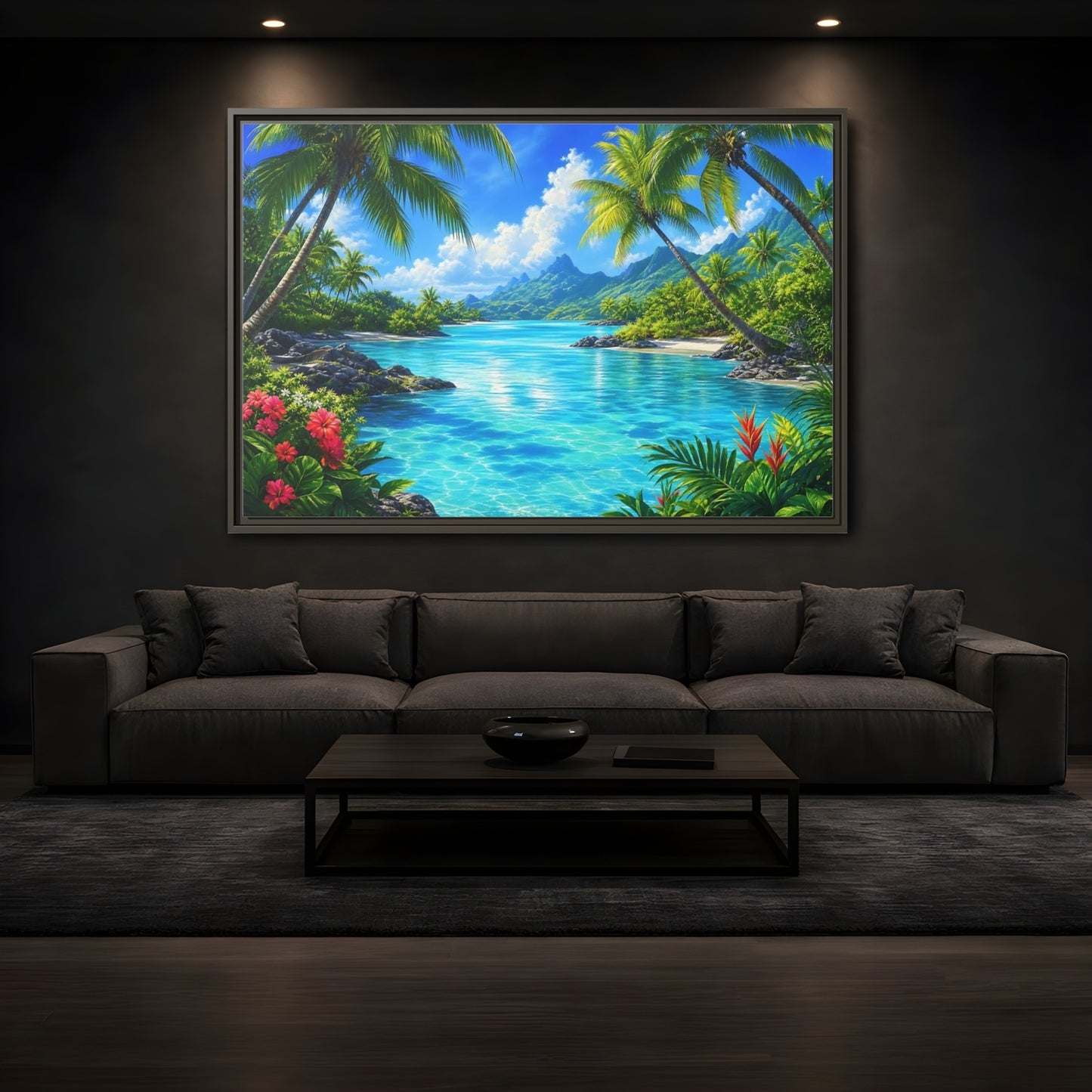 Mockup 3. Tropical Lagoon Escape shown as framed canvas print