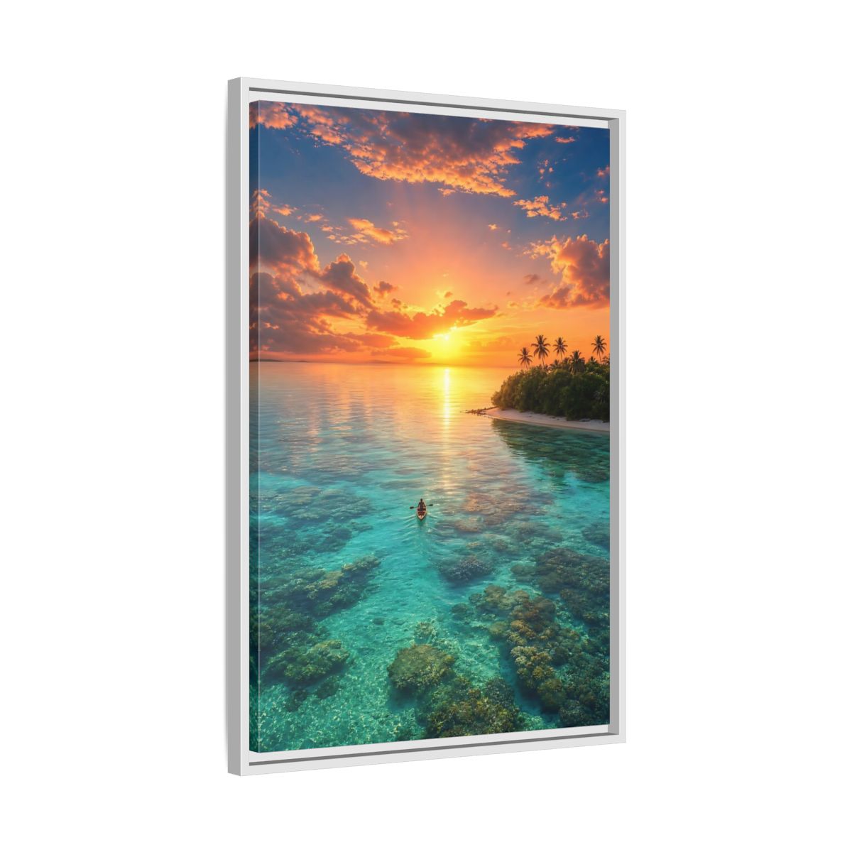 Side Mockup 10. Tropical Sunset Over Coral Reef shown as framed canvas print