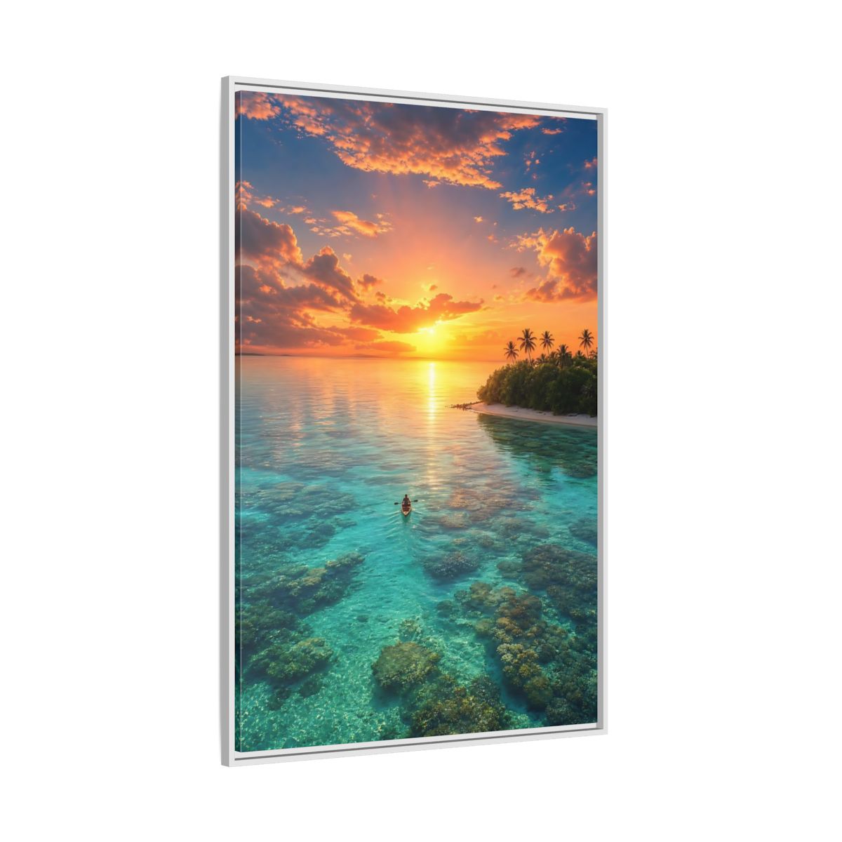 Side Mockup 7. Tropical Sunset Over Coral Reef shown as framed canvas print