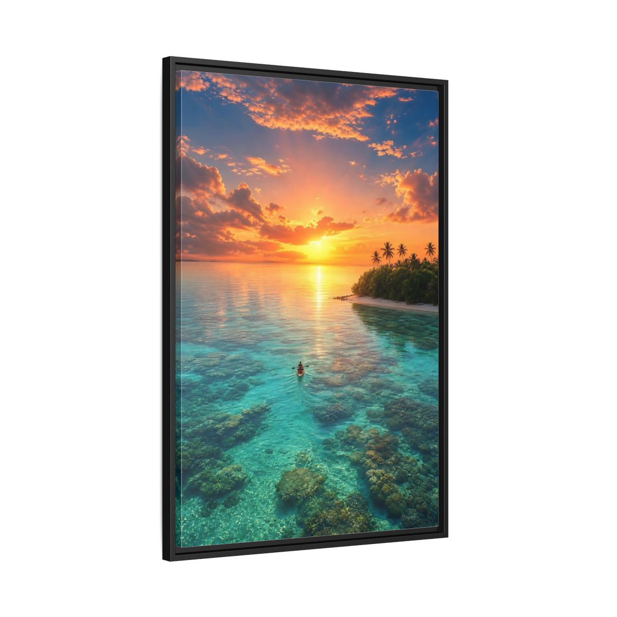 Side Mockup 13. Tropical Sunset Over Coral Reef shown as framed canvas print