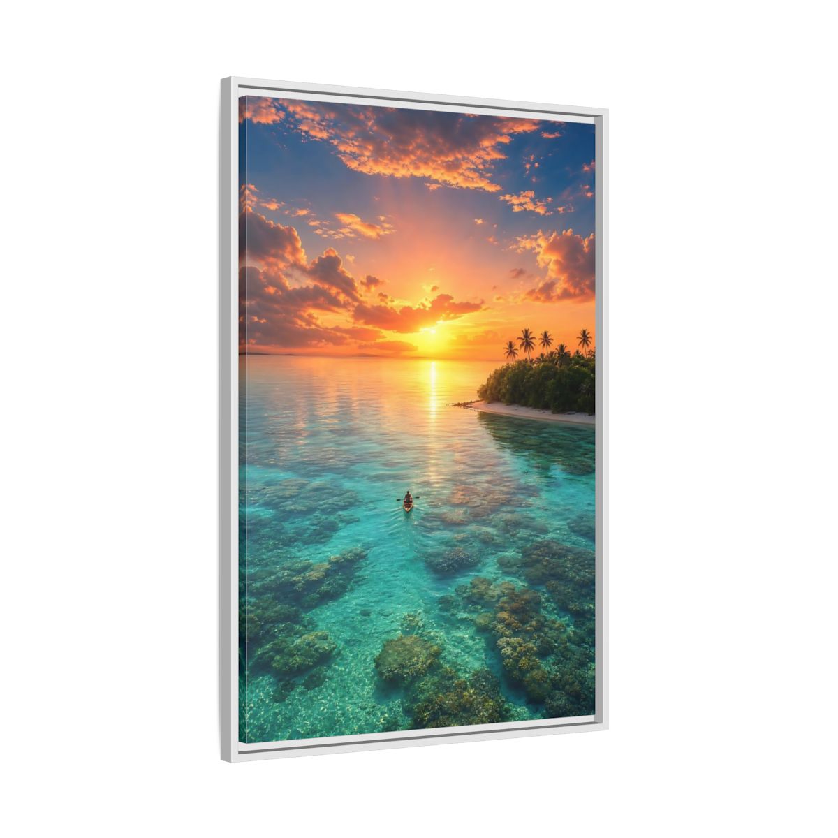Side Mockup 9. Tropical Sunset Over Coral Reef shown as framed canvas print