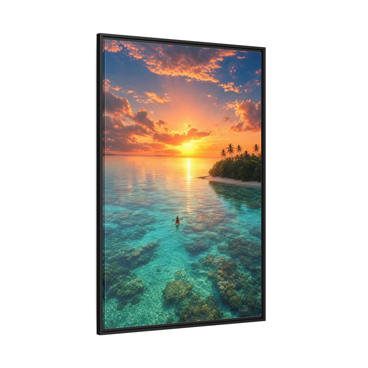 Side Mockup 12. Tropical Sunset Over Coral Reef shown as framed canvas print