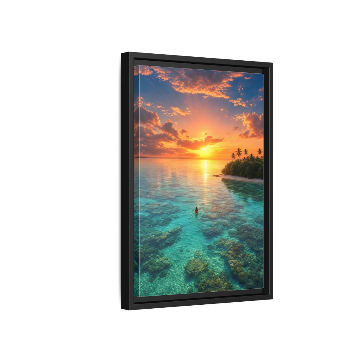 Side Mockup 6. Tropical Sunset Over Coral Reef shown as framed canvas print