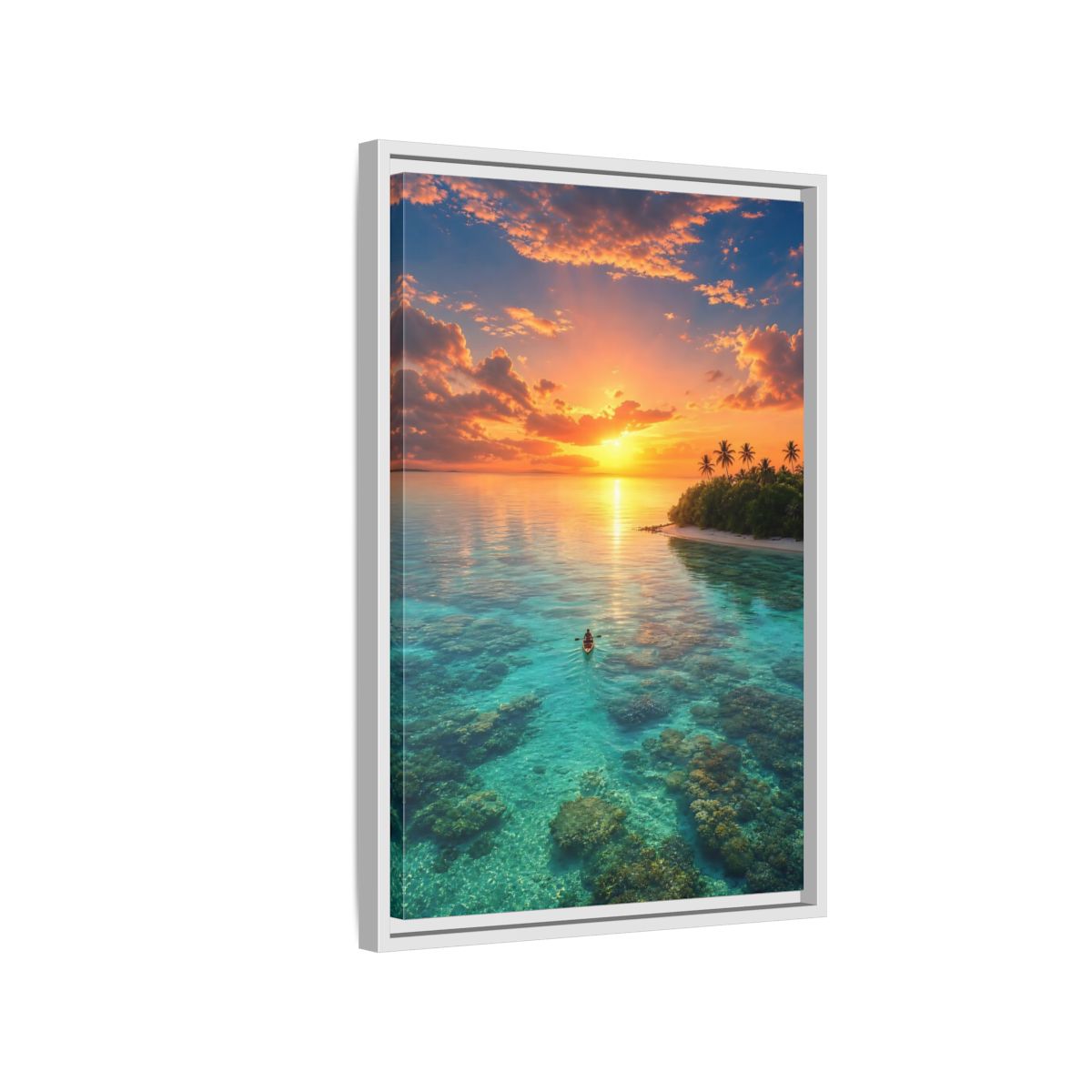 Side Mockup 1. Tropical Sunset Over Coral Reef shown as framed canvas print
