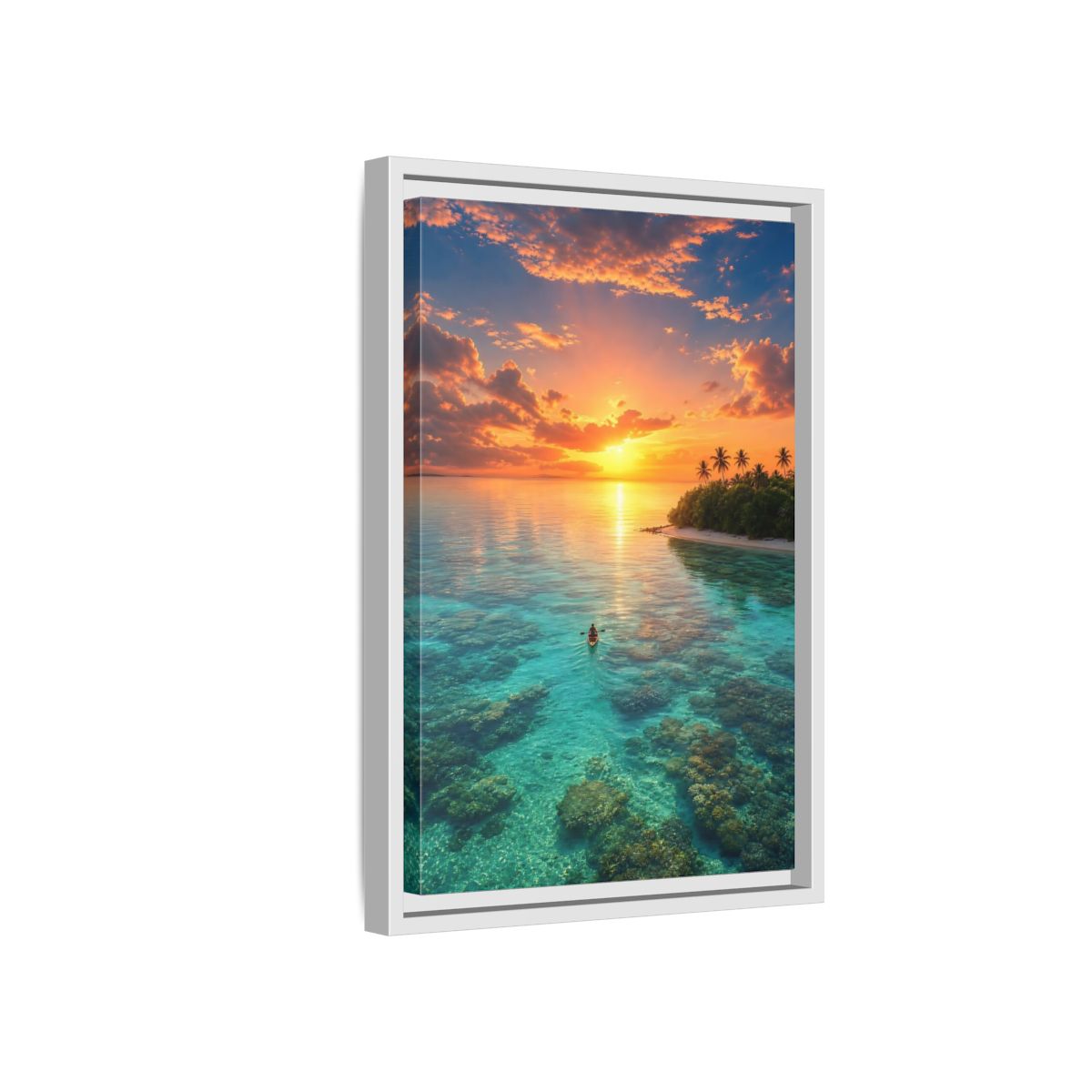 Side Mockup 4. Tropical Sunset Over Coral Reef shown as framed canvas print