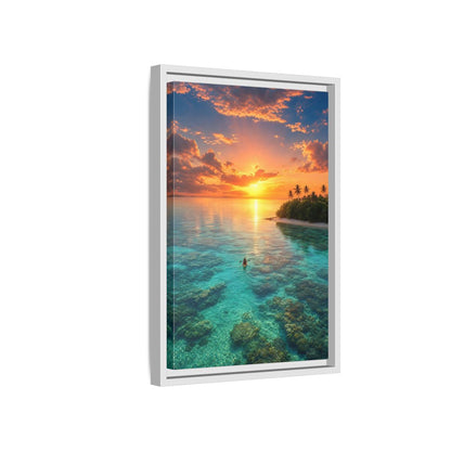 Side Mockup 4. Tropical Sunset Over Coral Reef shown as framed canvas print