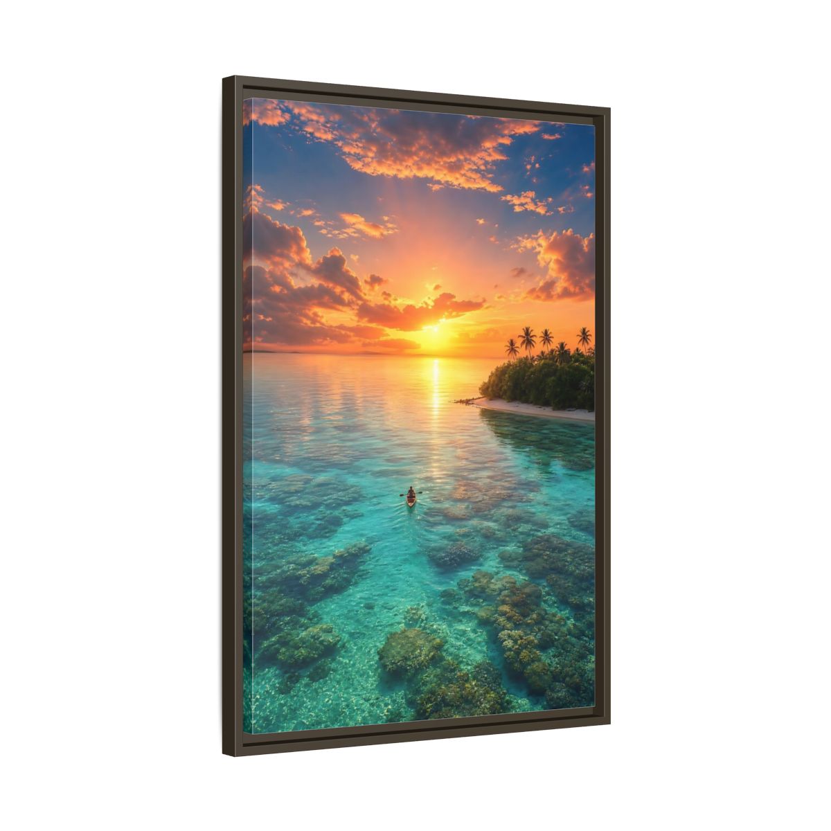 Side Mockup 11. Tropical Sunset Over Coral Reef shown as framed canvas print