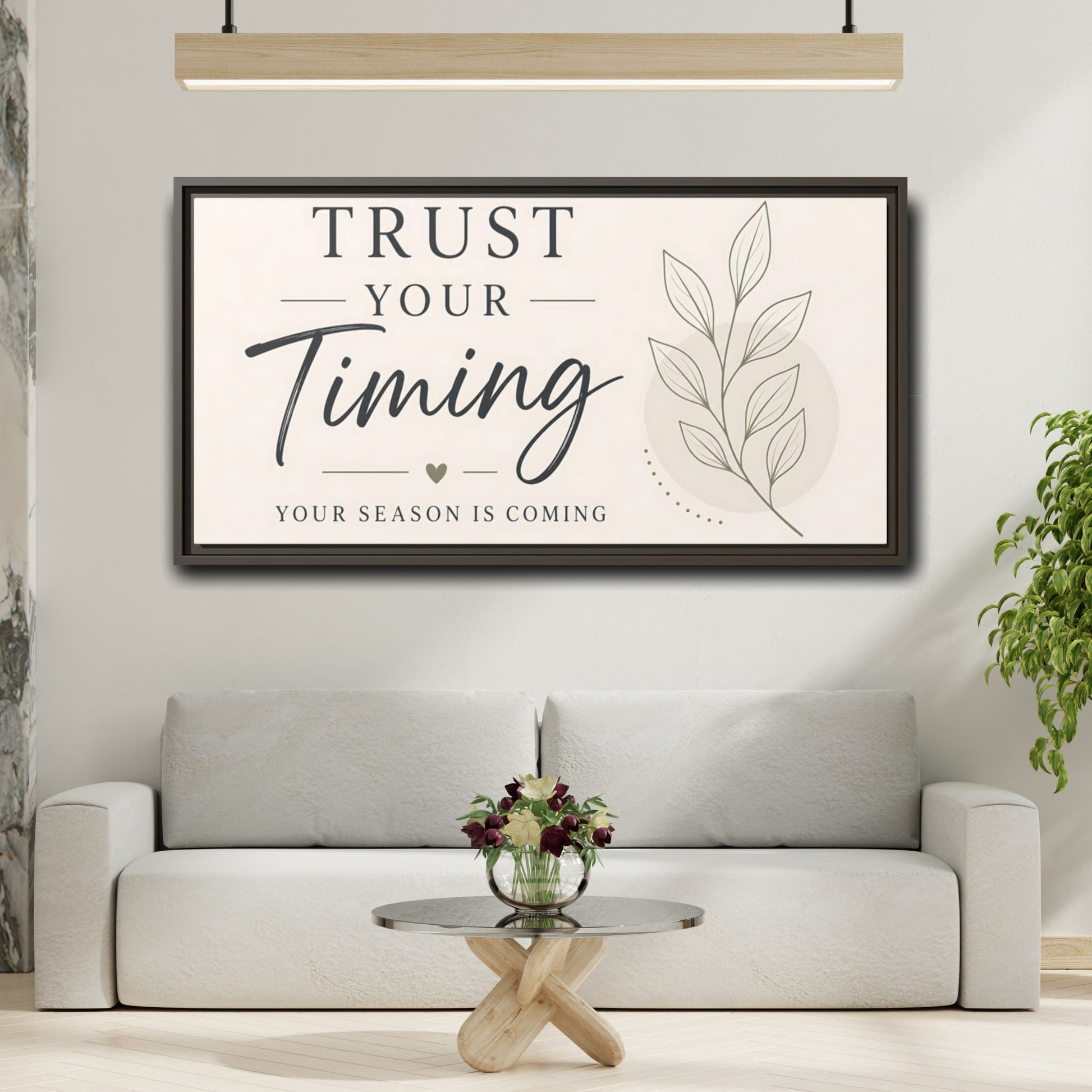 Mockup 2. Trust Your Timing Quote shown as framed canvas print