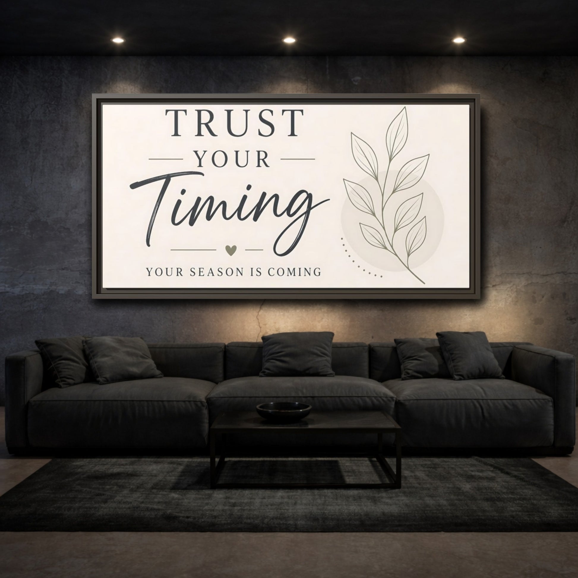 Mockup 3. Trust Your Timing Quote shown as framed canvas print