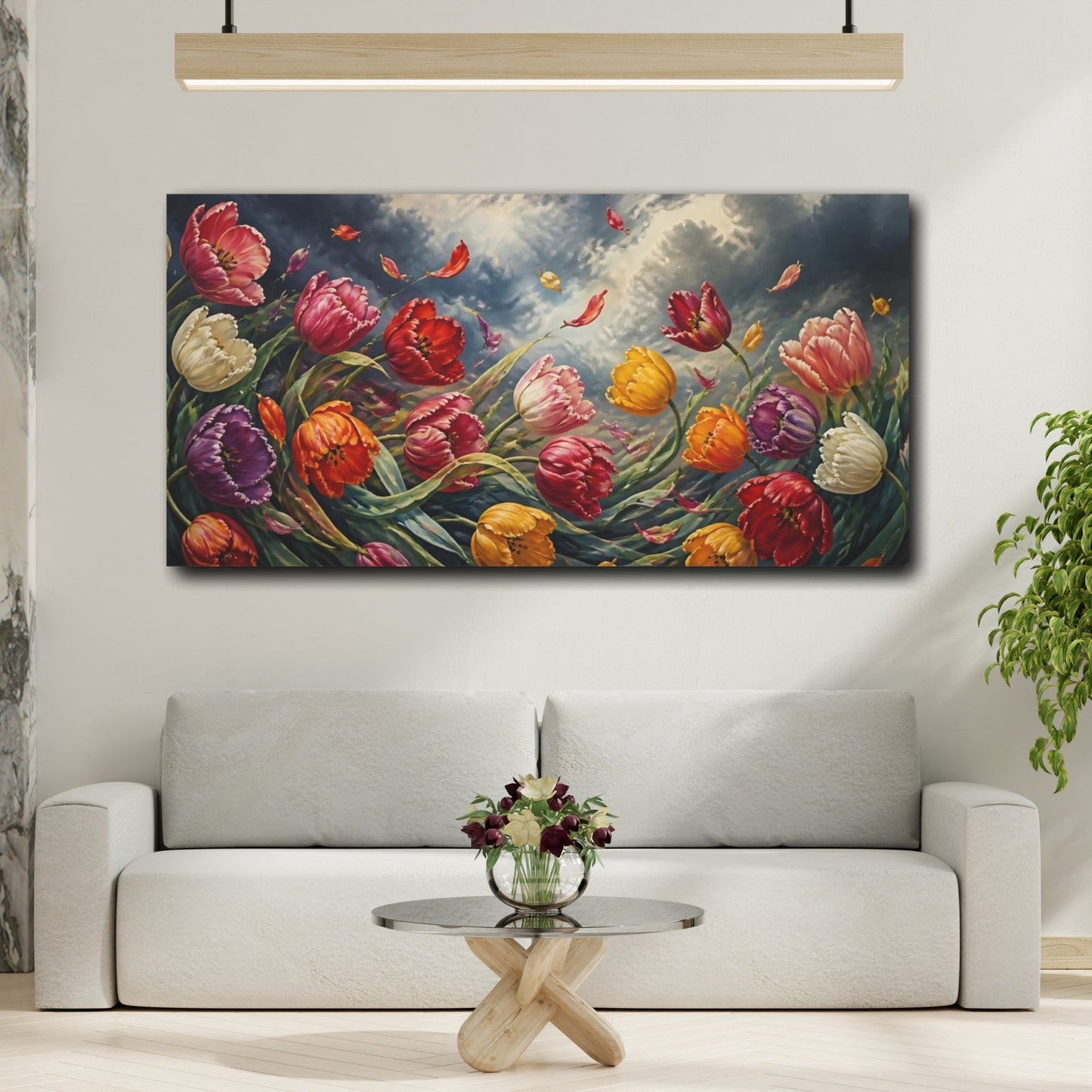 Mockup 2. Tulips In Stormy Sky shown as canvas print