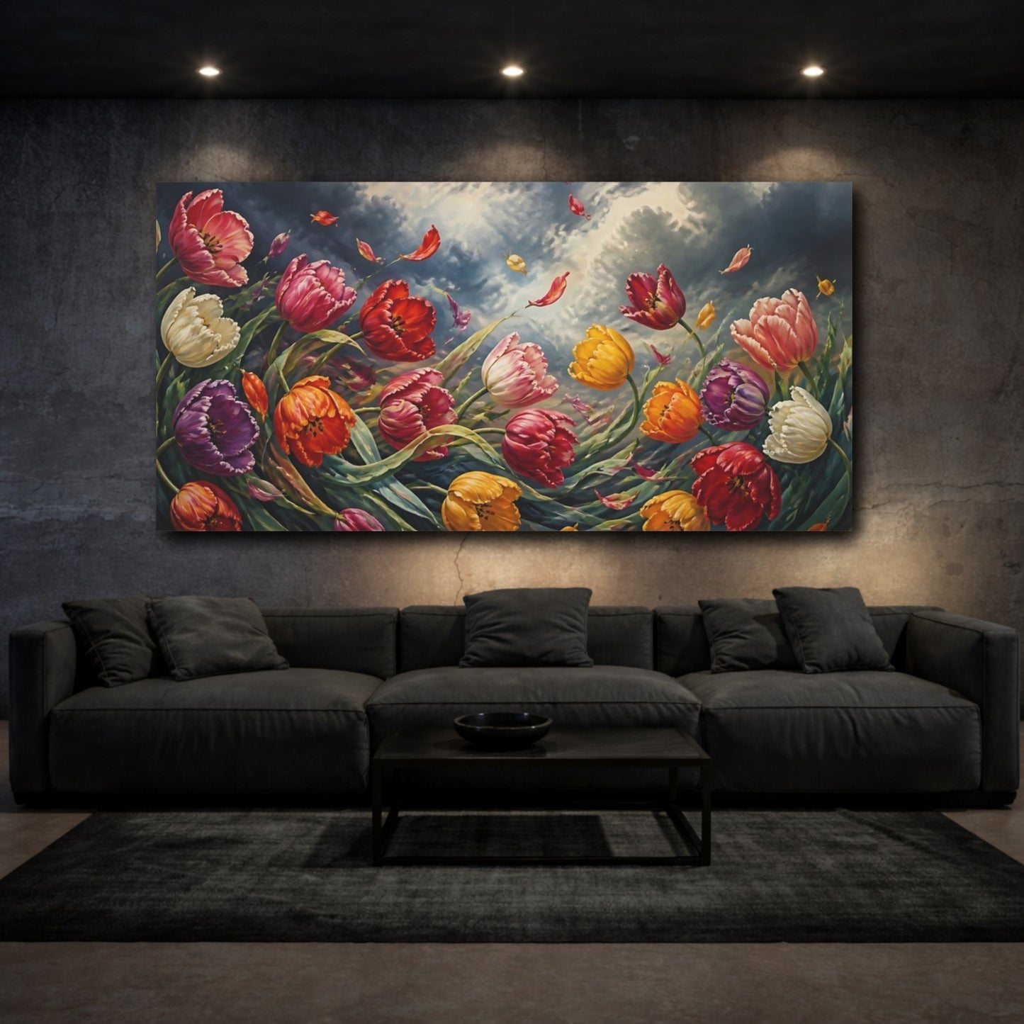 Mockup 3. Tulips In Stormy Sky shown as canvas print