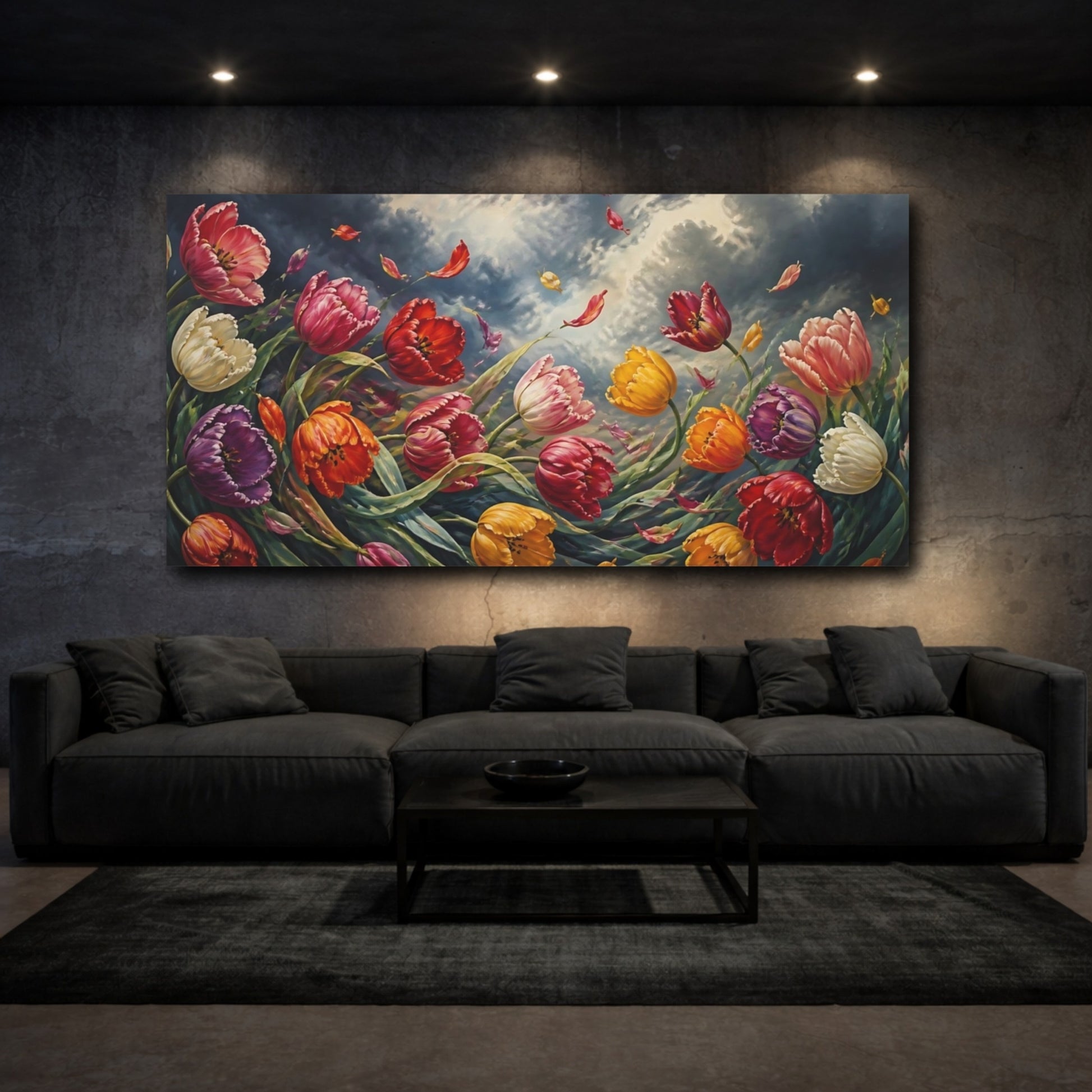 Mockup 3. Tulips In Stormy Sky shown as canvas print