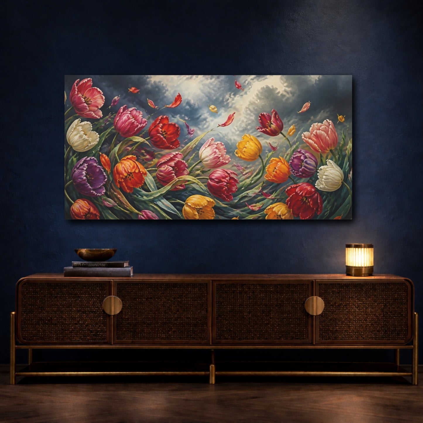 Mockup 4. Tulips In Stormy Sky shown as canvas print