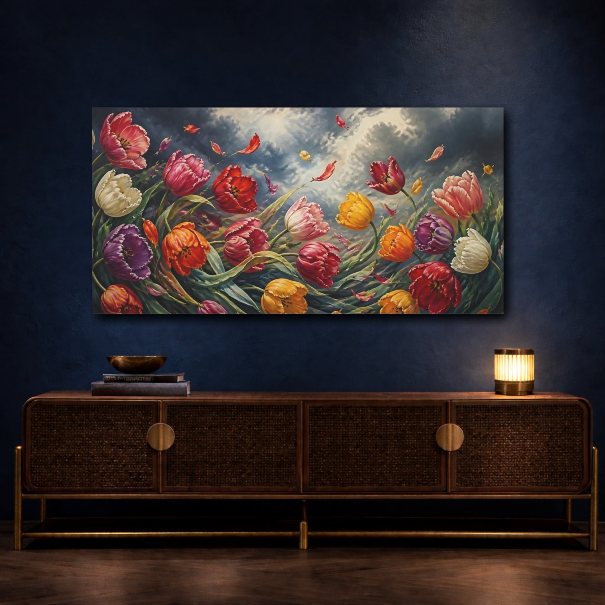 Mockup 4. Tulips In Stormy Sky shown as canvas print
