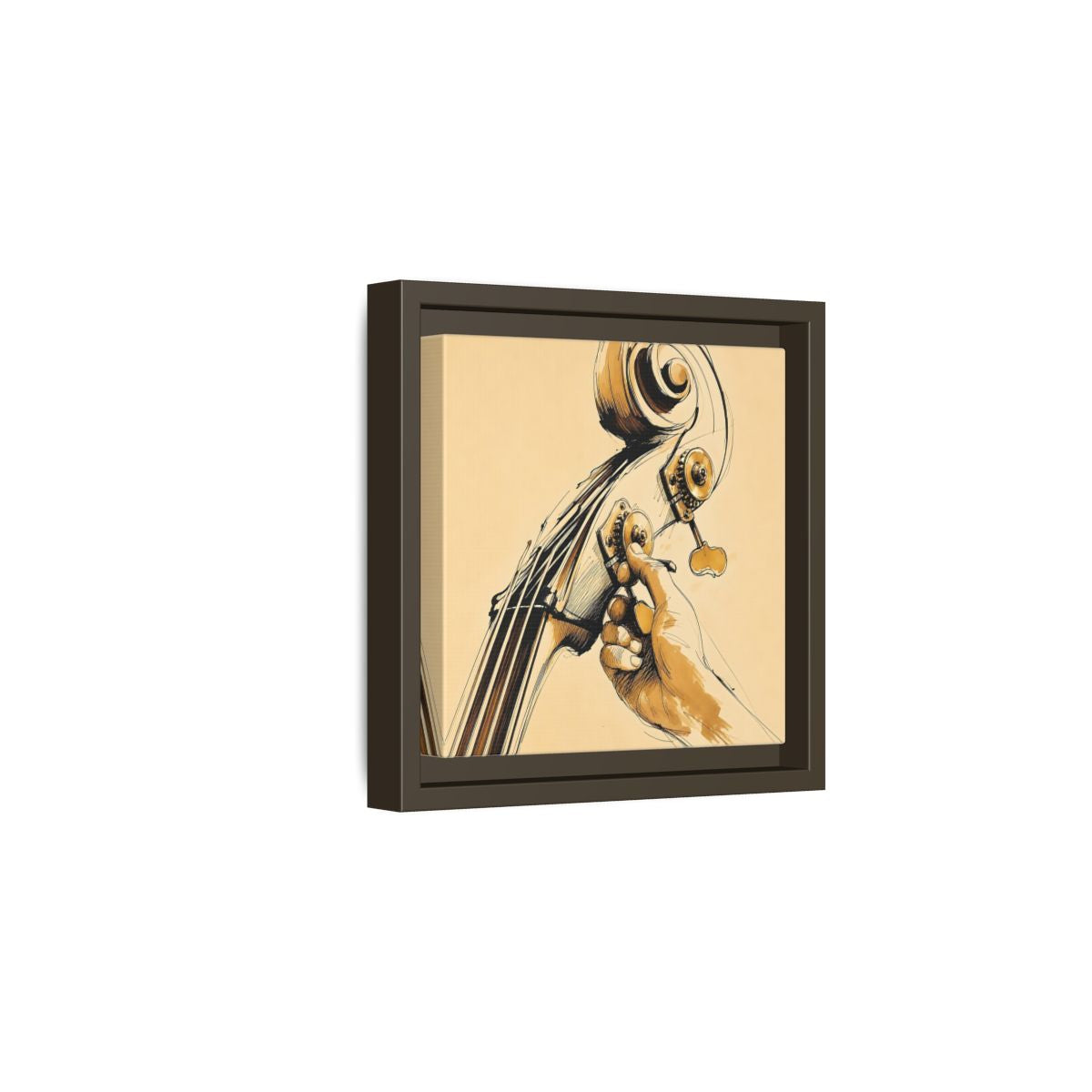 Side Mockup 2. Tuning The Upright Bass shown as framed canvas print