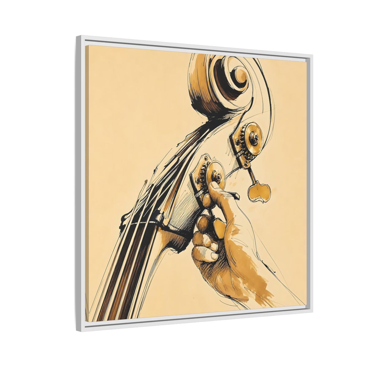 Side Mockup 7. Tuning The Upright Bass shown as framed canvas print