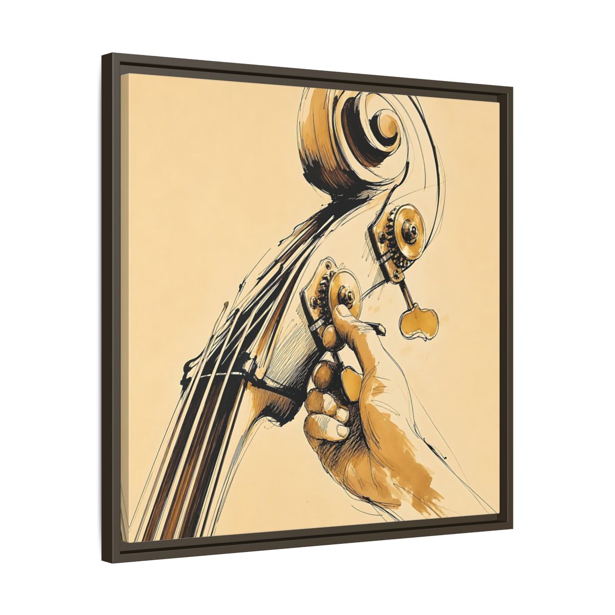 Side Mockup 27. Tuning The Upright Bass shown as framed canvas print
