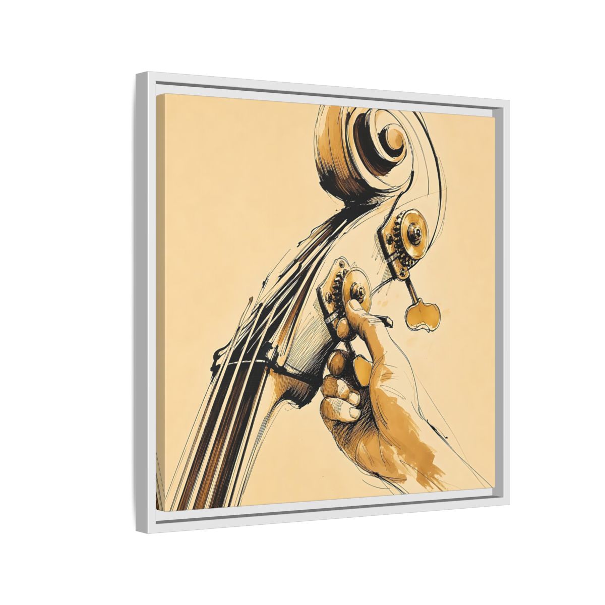 Side Mockup 10. Tuning The Upright Bass shown as framed canvas print