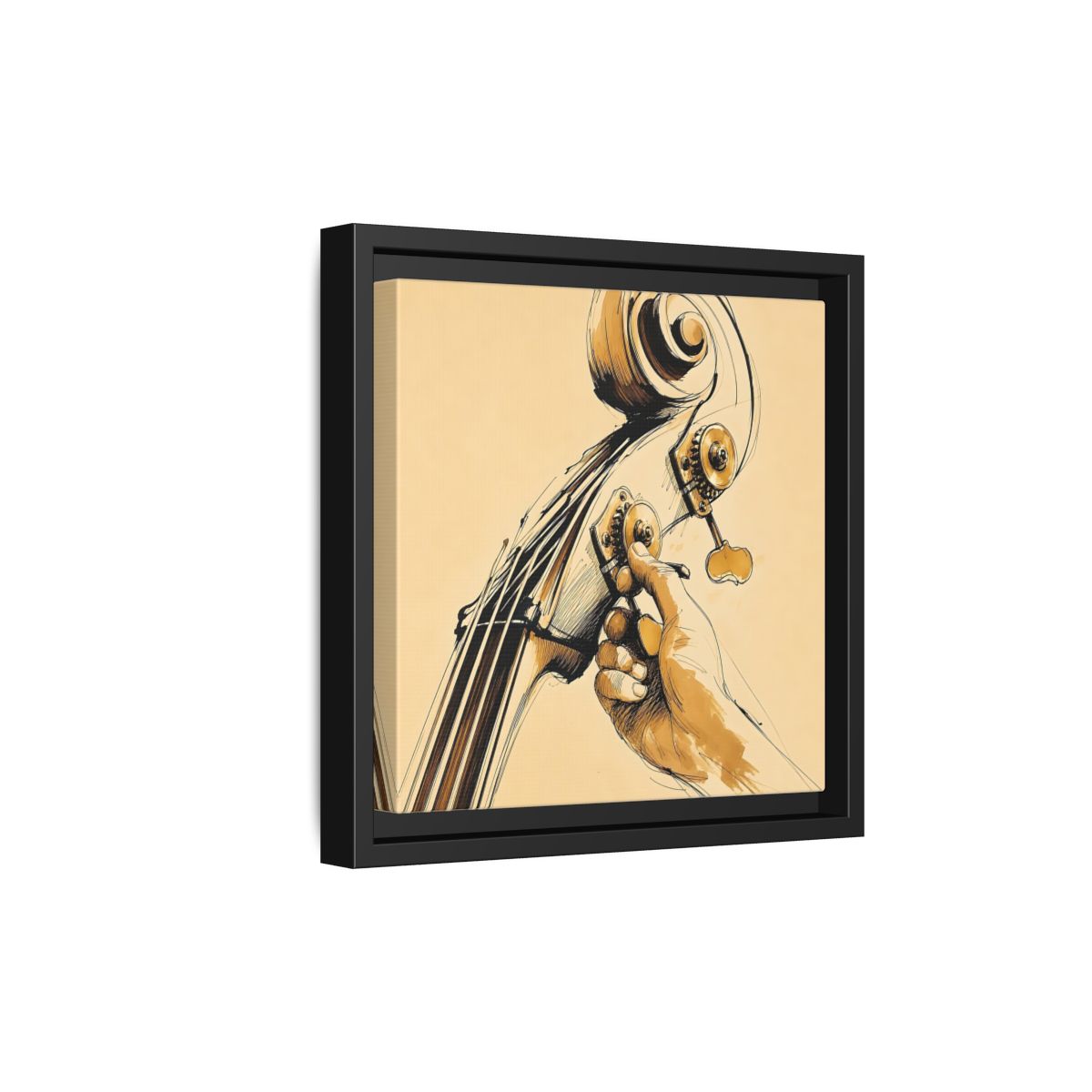 Side Mockup 21. Tuning The Upright Bass shown as framed canvas print