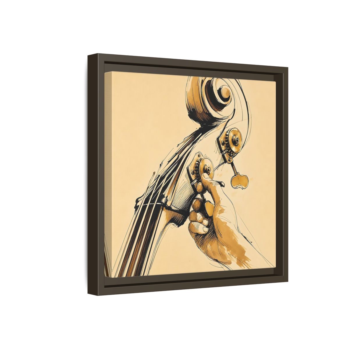 Side Mockup 17. Tuning The Upright Bass shown as framed canvas print