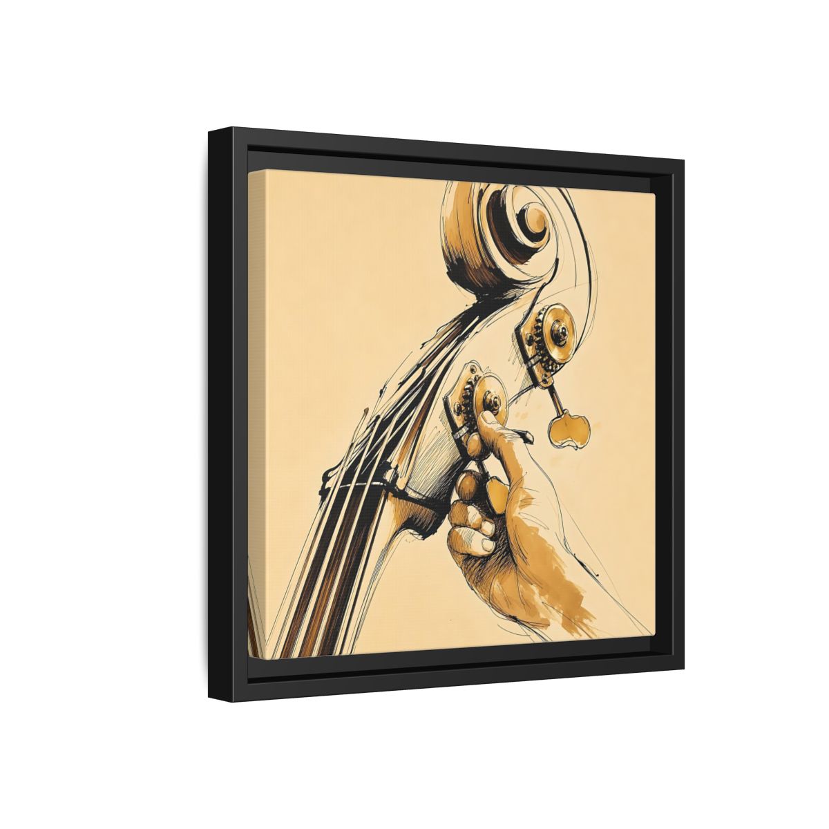 Side Mockup 18. Tuning The Upright Bass shown as framed canvas print