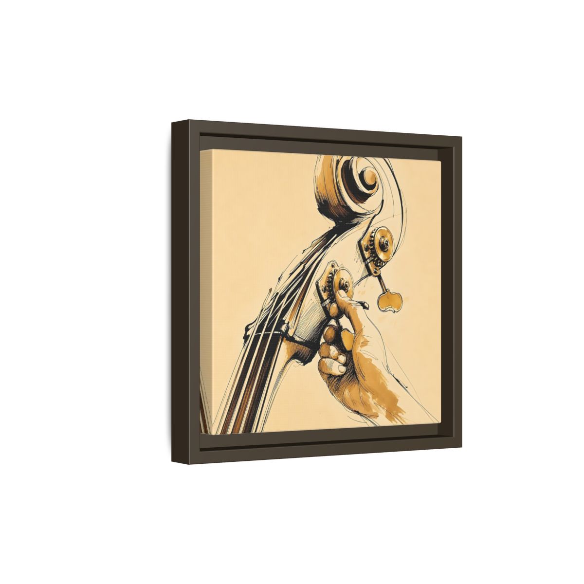 Side Mockup 20. Tuning The Upright Bass shown as framed canvas print