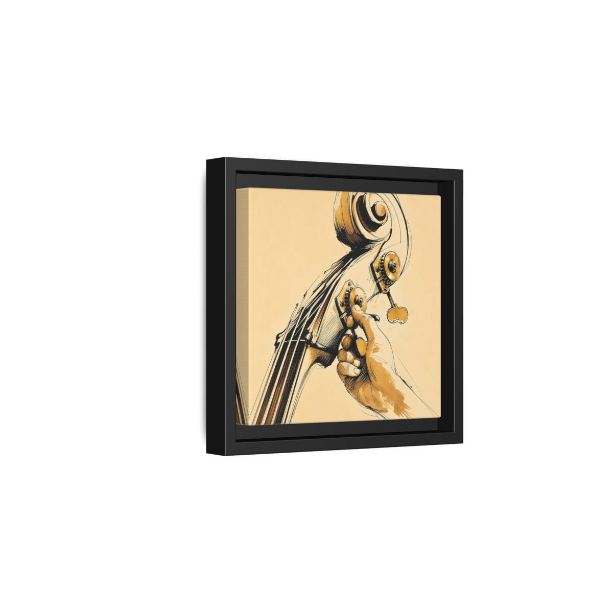 Side Mockup 3. Tuning The Upright Bass shown as framed canvas print