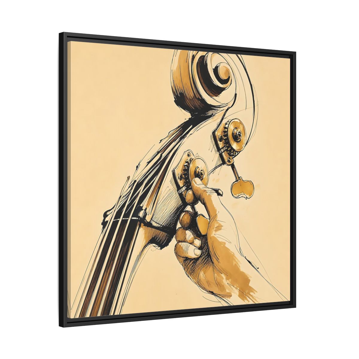 Side Mockup 30. Tuning The Upright Bass shown as framed canvas print