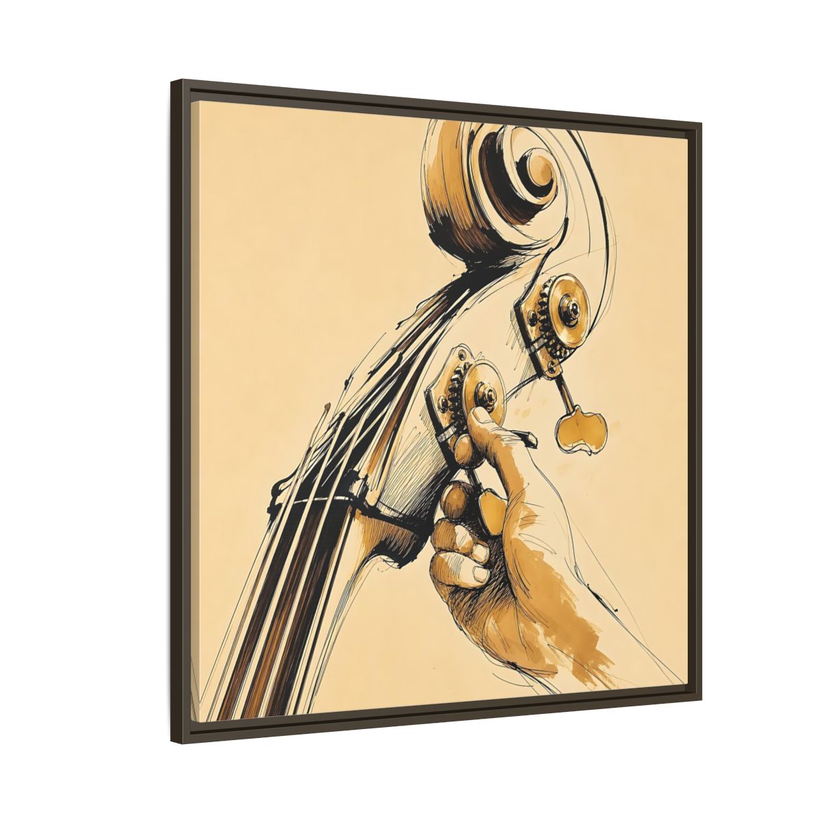 Side Mockup 8. Tuning The Upright Bass shown as framed canvas print