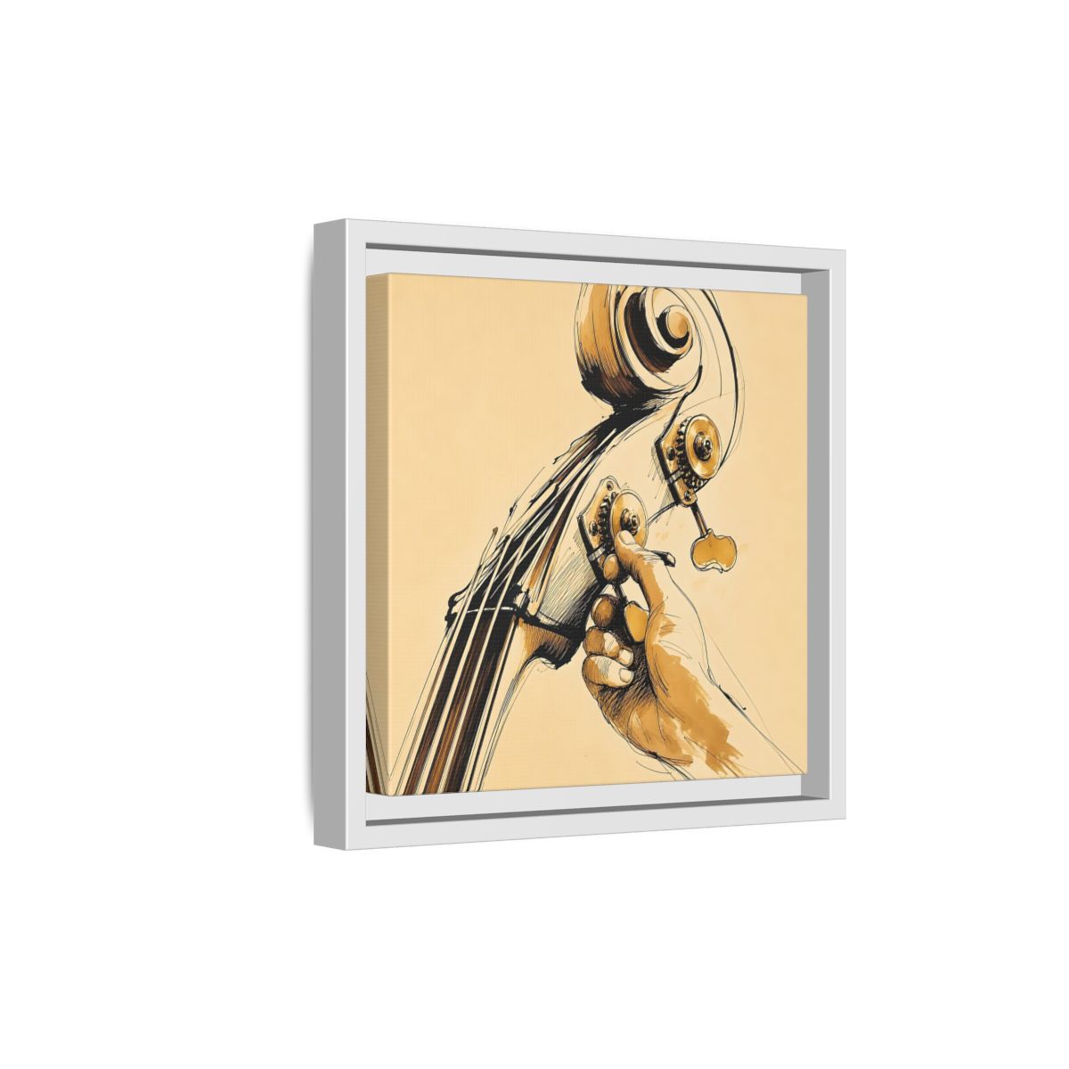 Side Mockup 19. Tuning The Upright Bass shown as framed canvas print
