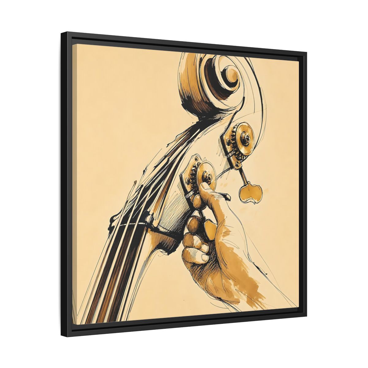 Side Mockup 31. Tuning The Upright Bass shown as framed canvas print