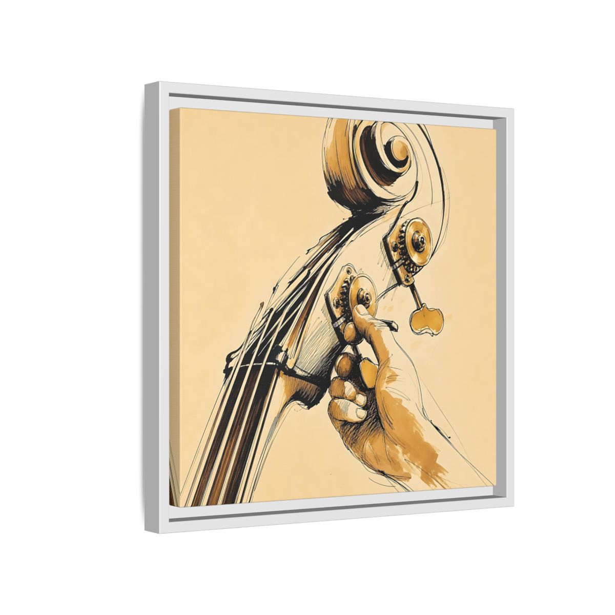 Side Mockup 13. Tuning The Upright Bass shown as framed canvas print