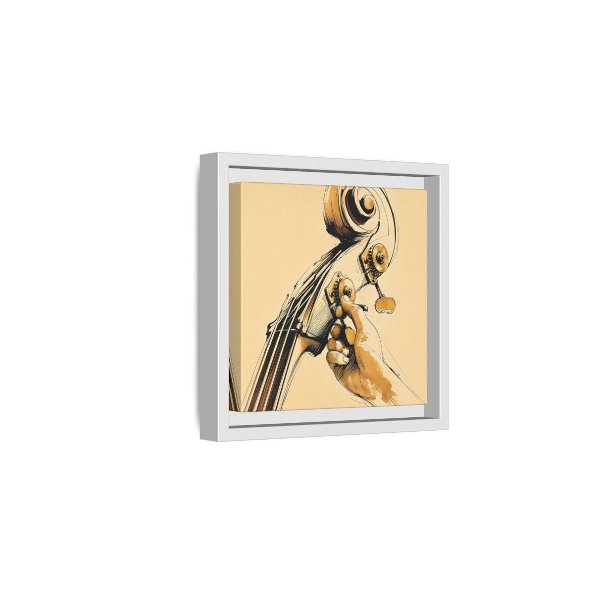 Side Mockup 1. Tuning The Upright Bass shown as framed canvas print