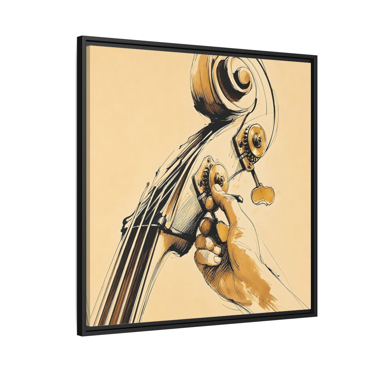 Side Mockup 9. Tuning The Upright Bass shown as framed canvas print