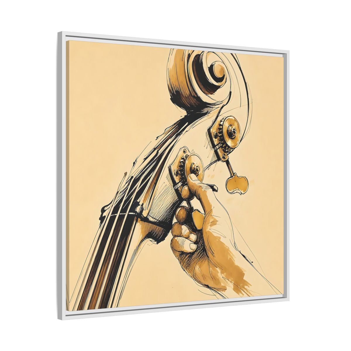 Side Mockup 25. Tuning The Upright Bass shown as framed canvas print