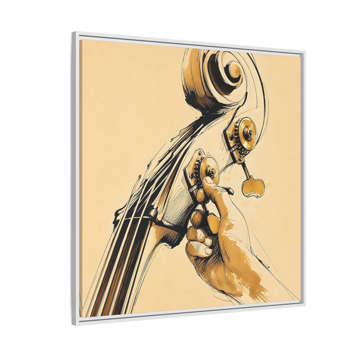 Side Mockup 4. Tuning The Upright Bass shown as framed canvas print