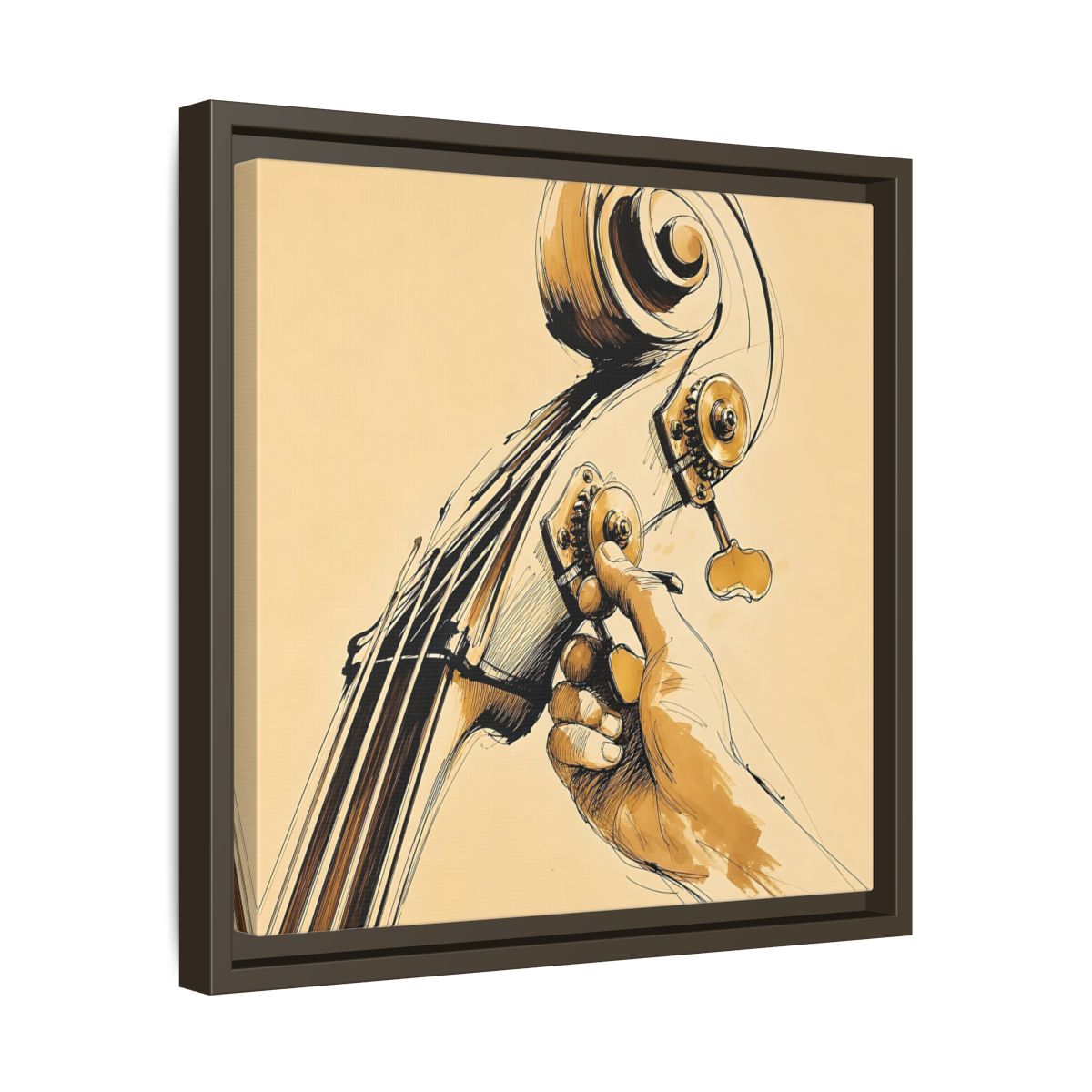 Side Mockup 29. Tuning The Upright Bass shown as framed canvas print