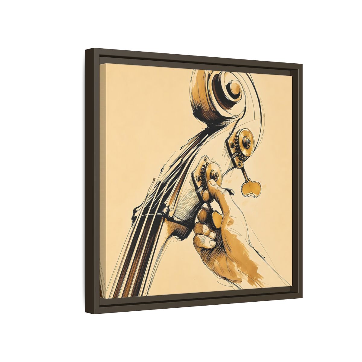 Side Mockup 14. Tuning The Upright Bass shown as framed canvas print