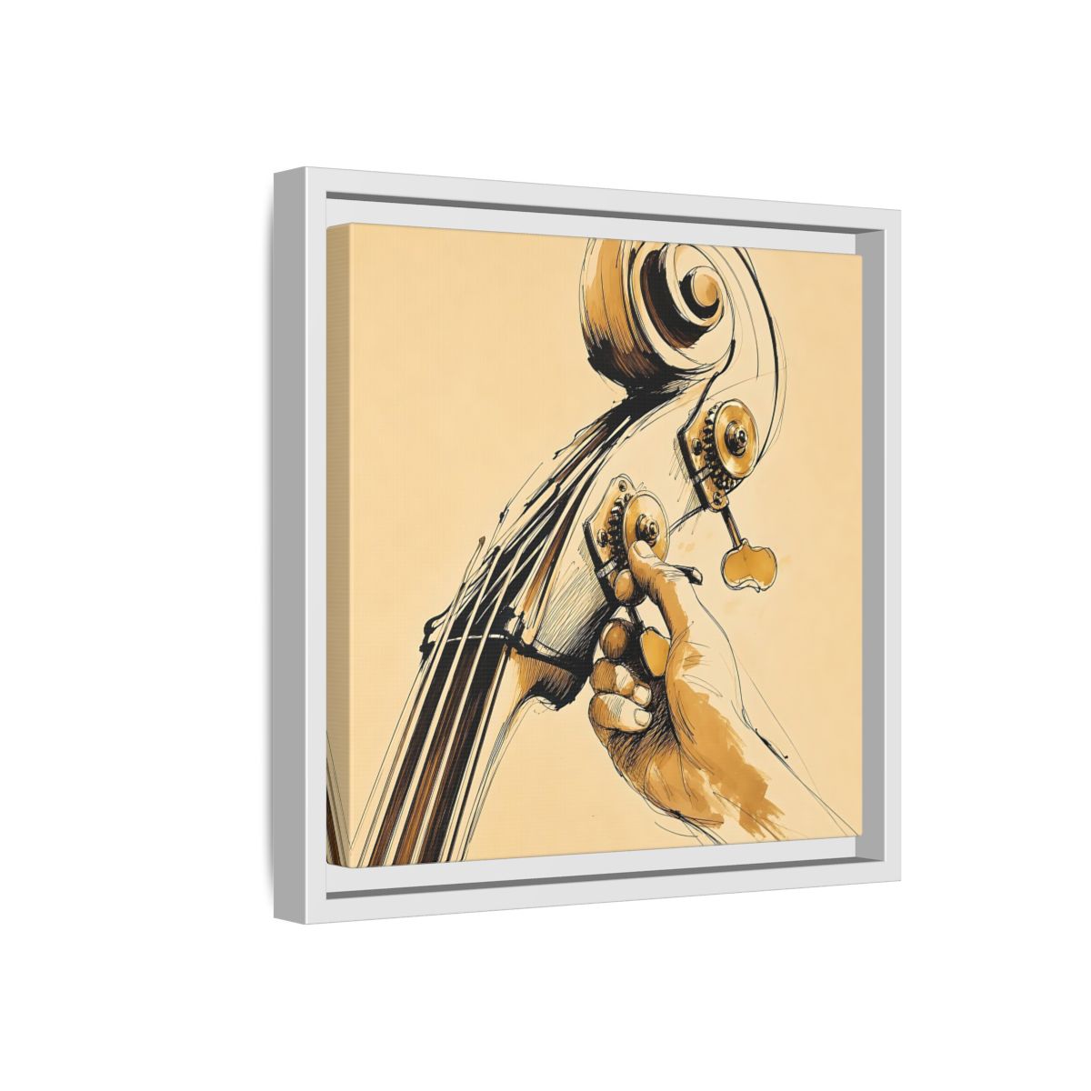 Side Mockup 16. Tuning The Upright Bass shown as framed canvas print