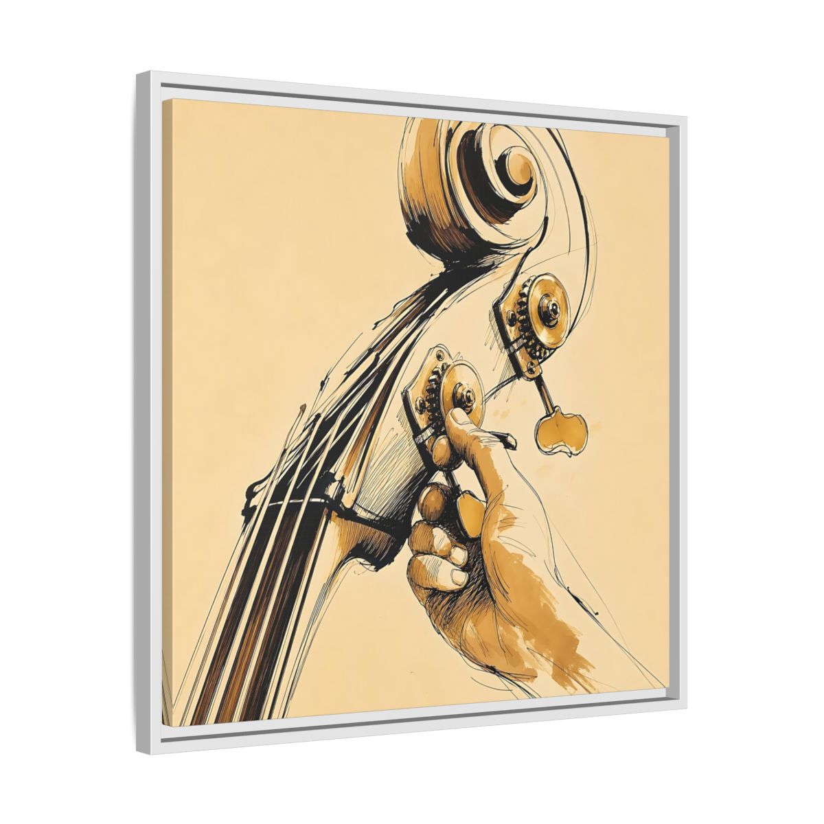 Side Mockup 26. Tuning The Upright Bass shown as framed canvas print