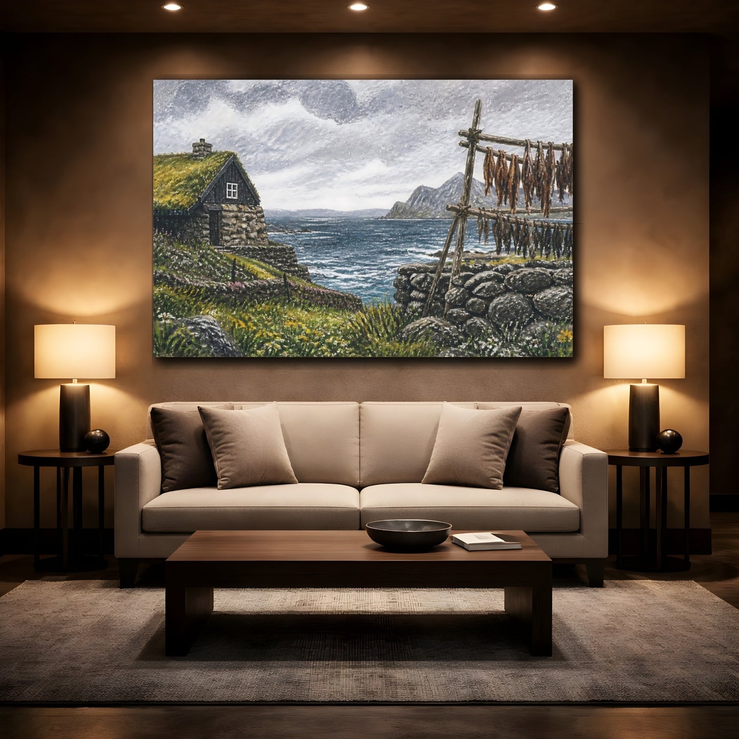 Mockup 2. Turf-Roof Coastal Cottage shown as canvas print