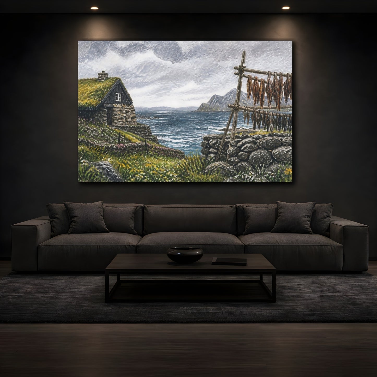 Mockup 3. Turf-Roof Coastal Cottage shown as canvas print