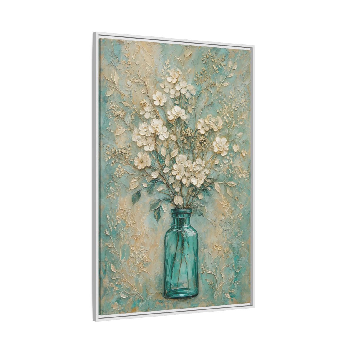 Side Mockup 7. Turquoise Vase Bouquet shown as framed canvas print