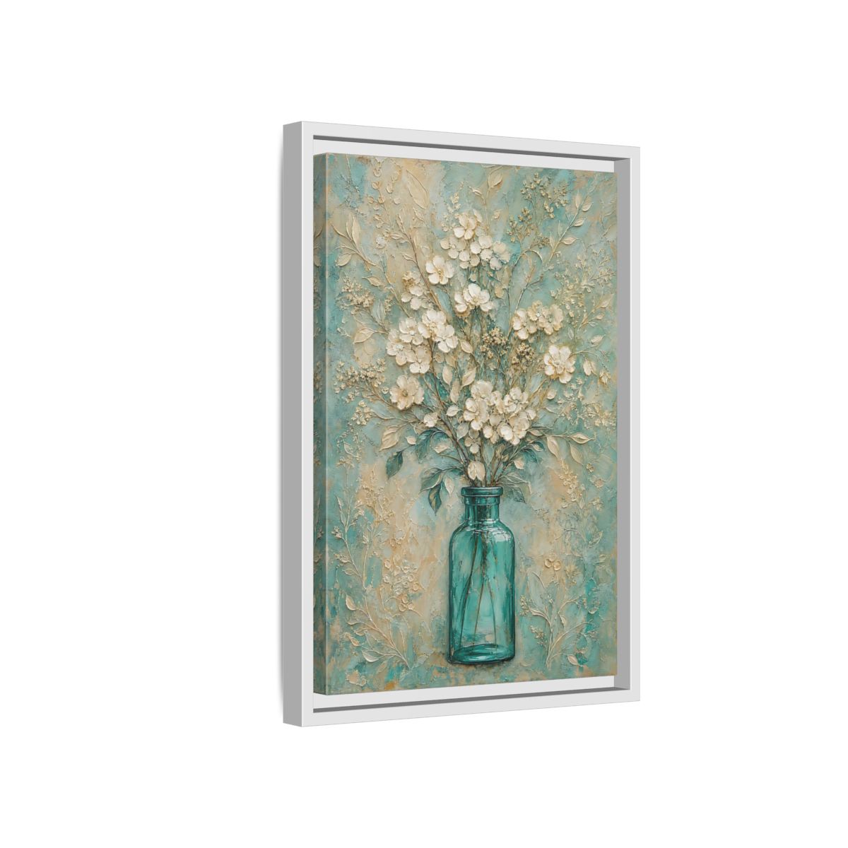Side Mockup 4. Turquoise Vase Bouquet shown as framed canvas print