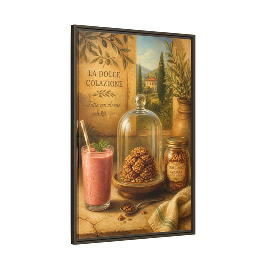 Main Mockup. Tuscan Breakfast Still Life shown as framed canvas print
