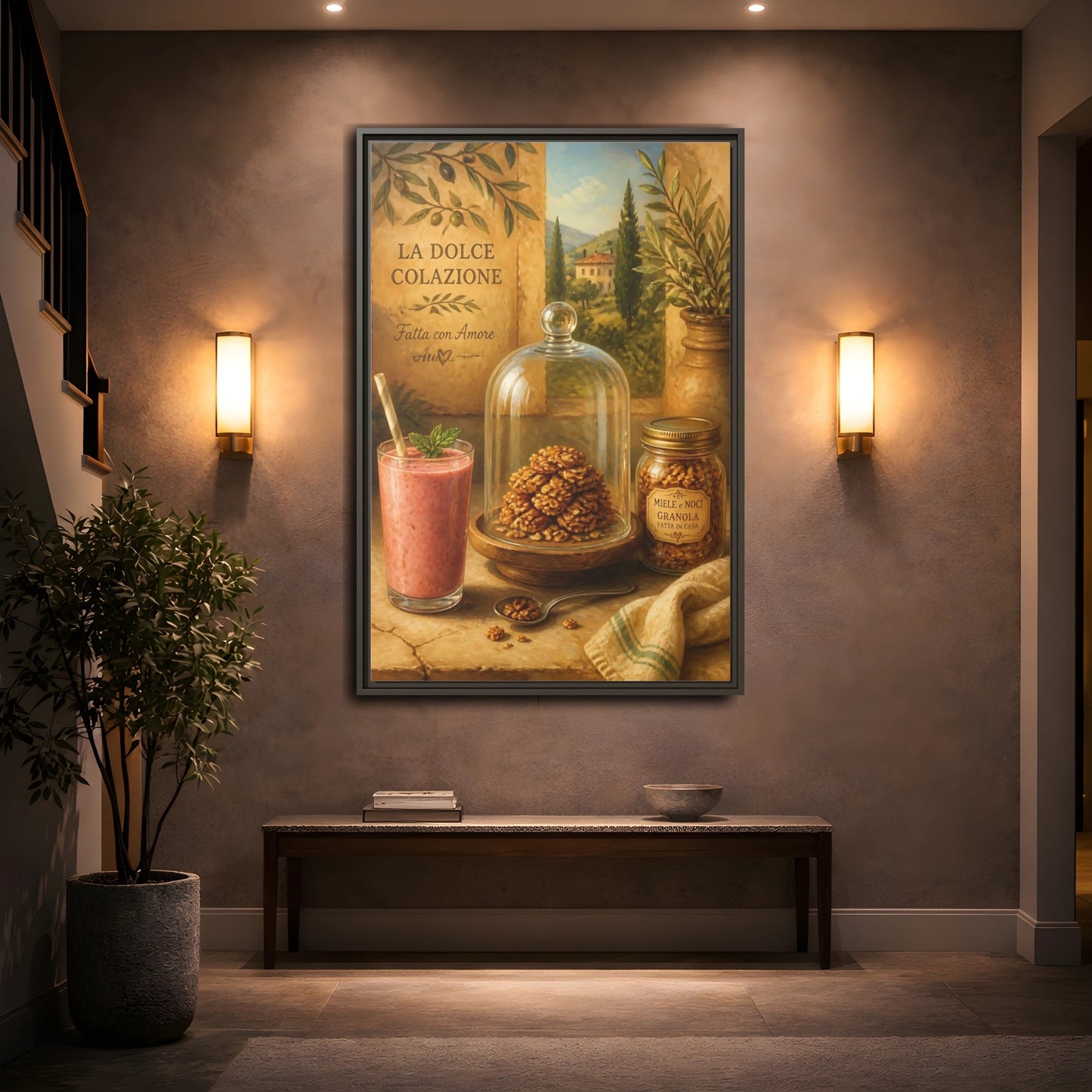 Mockup 2. Tuscan Breakfast Still Life shown as framed canvas print
