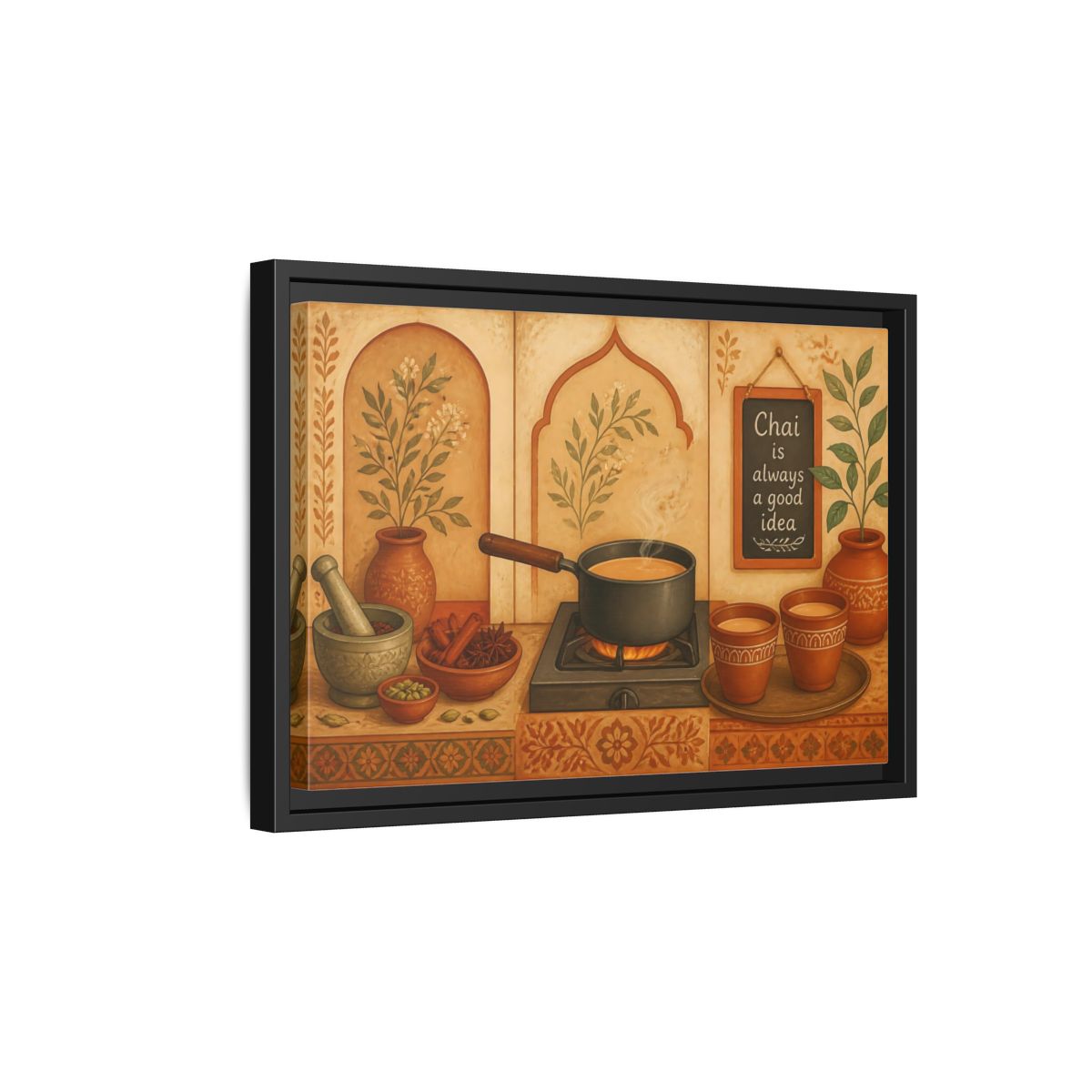 Side Mockup 6. Tuscan Chai Tea Station shown as framed canvas print